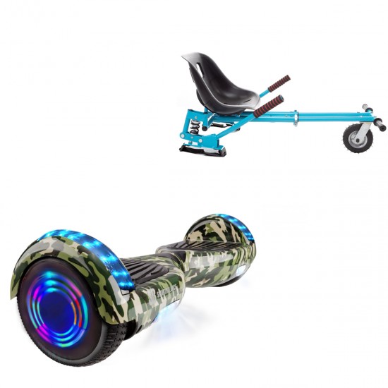 Elektromos Hoverboard GoKart Szett Lengéscsillapítókkal, 6.5 colos, Regular Camouflage Green Junior, Standard Hatótávolság, Kék HoverKart Lengéscsillapítókkal, Smart Balance