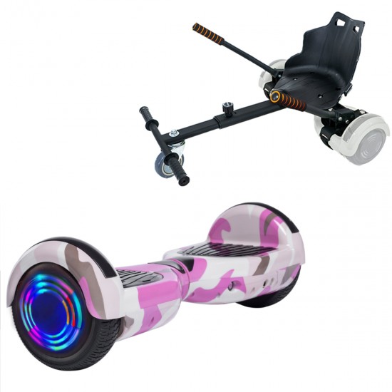 Elektromos Hoverboard Standard GoKart Szett, 6.5 colos, Regular Camouflage Pink Junior, Standard Hatótávolság, és Fekete Hoverkart, Smart Balance