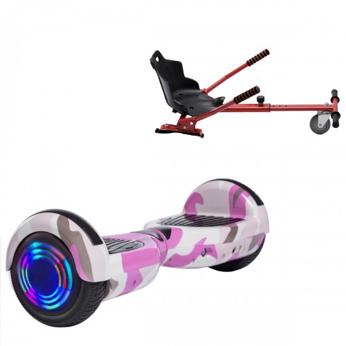 Elektromos Hoverboard Standard GoKart Szett, 6.5 colos, Regular Camouflage Pink Junior, Standard Hatótávolság, és Piros Hoverkart, Smart Balance