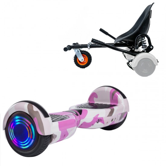 Elektromos Hoverboard GoKart Szett Lengéscsillapítókkal, 6.5 colos, Regular Camouflage Pink Junior, Standard Hatótávolság, Fekete HoverKart Lengéscsillapítókkal, Smart Balance