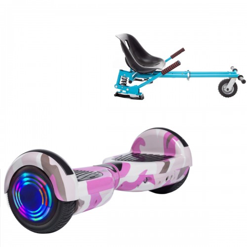 Elektromos Hoverboard GoKart Szett Lengéscsillapítókkal, 6.5 colos, Regular Camouflage Pink Junior, Standard Hatótávolság, Kék HoverKart Lengéscsillapítókkal, Smart Balance