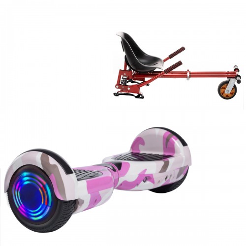 Elektromos Hoverboard GoKart Szett Lengéscsillapítókkal, 6.5 colos, Regular Camouflage Pink Junior, Standard Hatótávolság, Piros HoverKart Lengéscsillapítókkal, Smart Balance