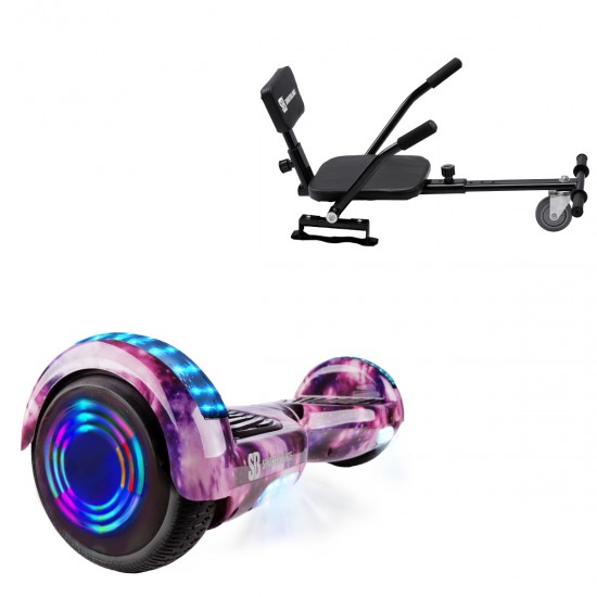 Elektromos Hoverboard csomag Komfortos Üléssel, 6.5 colos, Regular Galaxy Pink Junior, Standard Hatótávolság, Fekete Szivacsos ülés, Smart Balance