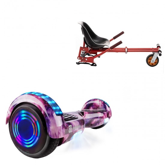 Elektromos Hoverboard GoKart Szett Lengéscsillapítókkal, 6.5 colos, Regular Galaxy Pink Junior, Standard Hatótávolság, Piros HoverKart Lengéscsillapítókkal, Smart Balance