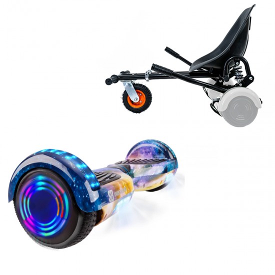 Elektromos Hoverboard GoKart Szett Lengéscsillapítókkal, 6.5 colos, Regular Galaxy Orange Junior, Standard Hatótávolság, Fekete HoverKart Lengéscsillapítókkal, Smart Balance