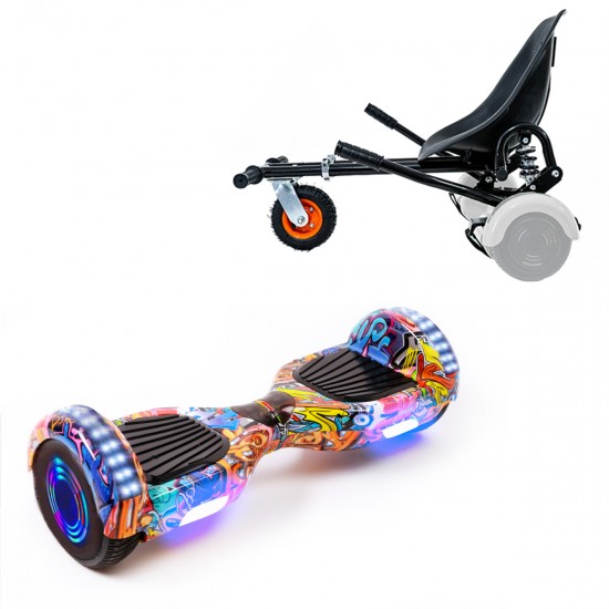 Elektromos Hoverboard GoKart Szett Lengéscsillapítókkal, 6.5 colos, Regular HipHop Orange Junior, Standard Hatótávolság, Fekete HoverKart Lengéscsillapítókkal, Smart Balance