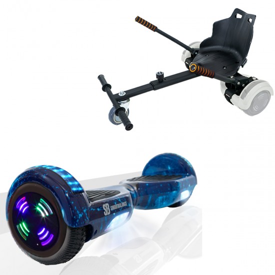 Elektromos Hoverboard Standard GoKart Szett, 6.5 colos, Regular Galaxy Blue Junior, Standard Hatótávolság, és Fekete Hoverkart, Smart Balance