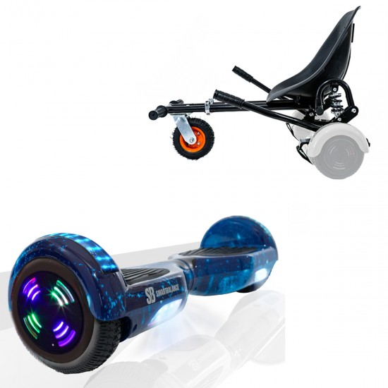 Elektromos Hoverboard GoKart Szett Lengéscsillapítókkal, 6.5 colos, Regular Galaxy Blue Junior, Standard Hatótávolság, Fekete HoverKart Lengéscsillapítókkal, Smart Balance