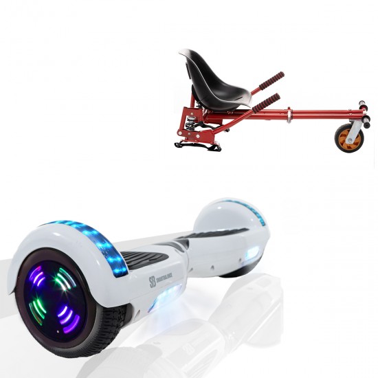 Elektromos Hoverboard GoKart Szett Lengéscsillapítókkal, 6.5 colos, Regular White Pearl Junior, Standard Hatótávolság, Piros HoverKart Lengéscsillapítókkal, Smart Balance