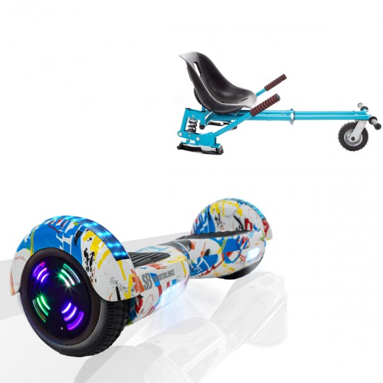 Elektromos Hoverboard GoKart Szett Lengéscsillapítókkal, 6.5 colos, Regular Splash Junior, Standard Hatótávolság, Kék HoverKart Lengéscsillapítókkal, Smart Balance