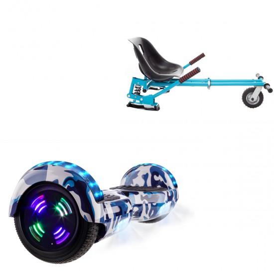 Elektromos Hoverboard GoKart Szett Lengéscsillapítókkal, 6.5 colos, Regular Camouflage Blue Junior, Standard Hatótávolság, Kék HoverKart Lengéscsillapítókkal, Smart Balance