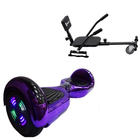 Elektromos Hoverboard csomag Komfortos Üléssel, 6.5 colos, Regular ElectroPurple Junior, Standard Hatótávolság, Fekete Szivacsos ülés, Smart Balance