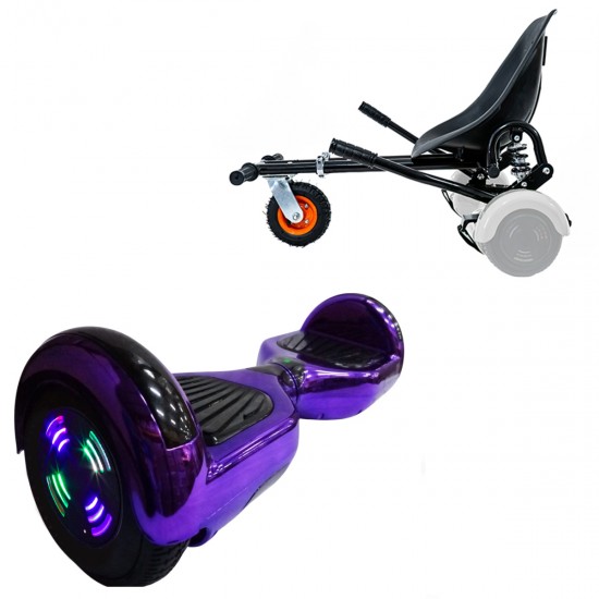 Elektromos Hoverboard GoKart Szett Lengéscsillapítókkal, 6.5 colos, Regular ElectroPurple Junior, Standard Hatótávolság, Fekete HoverKart Lengéscsillapítókkal, Smart Balance