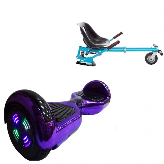 Elektromos Hoverboard GoKart Szett Lengéscsillapítókkal, 6.5 colos, Regular ElectroPurple Junior, Standard Hatótávolság, Kék HoverKart Lengéscsillapítókkal, Smart Balance