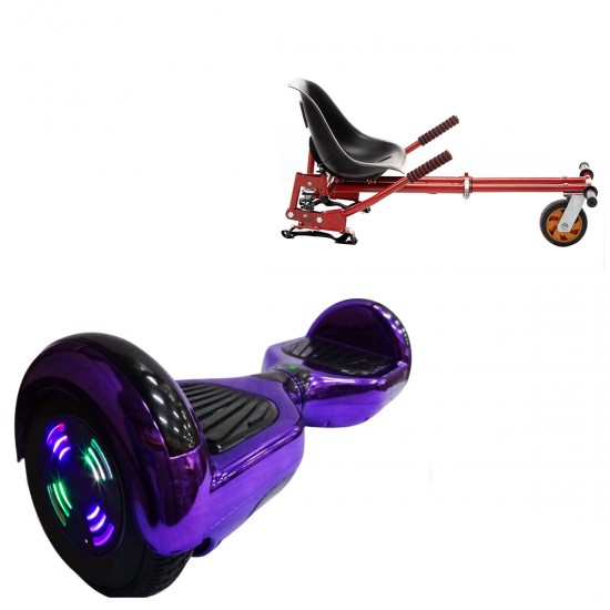 Elektromos Hoverboard GoKart Szett Lengéscsillapítókkal, 6.5 colos, Regular ElectroPurple Junior, Standard Hatótávolság, Piros HoverKart Lengéscsillapítókkal, Smart Balance