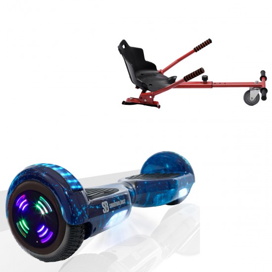 Elektromos Hoverboard Standard GoKart Szett, 6.5 colos, Regular Galaxy Blue Junior, Standard Hatótávolság, és Piros Hoverkart, Smart Balance