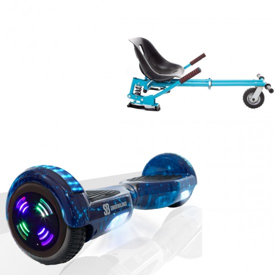 Elektromos Hoverboard GoKart Szett Lengéscsillapítókkal, 6.5 colos, Regular Galaxy Blue Junior, Standard Hatótávolság, Kék HoverKart Lengéscsillapítókkal, Smart Balance