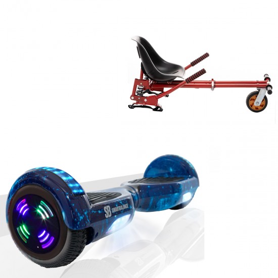 Elektromos Hoverboard GoKart Szett Lengéscsillapítókkal, 6.5 colos, Regular Galaxy Blue Junior, Standard Hatótávolság, Piros HoverKart Lengéscsillapítókkal, Smart Balance