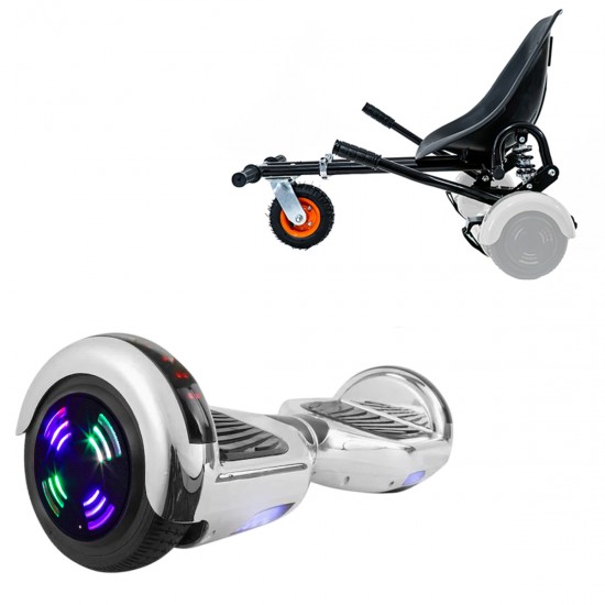 Elektromos Hoverboard GoKart Szett Lengéscsillapítókkal, 6.5 colos, Regular ElectroSilver Junior, Standard Hatótávolság, Fekete HoverKart Lengéscsillapítókkal, Smart Balance