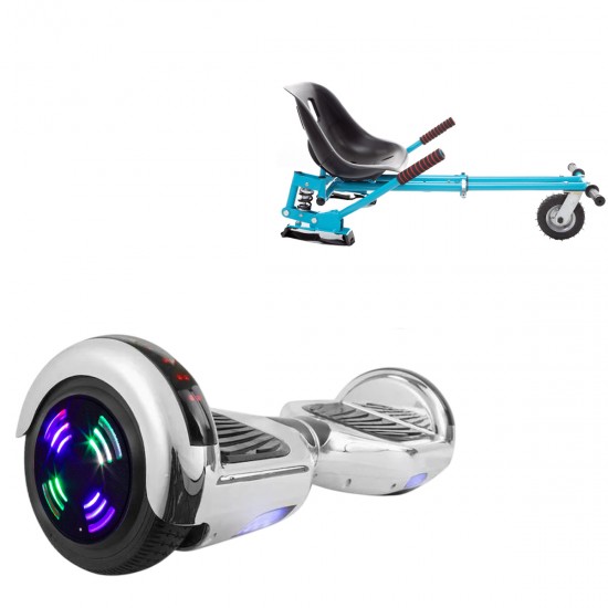 Elektromos Hoverboard GoKart Szett Lengéscsillapítókkal, 6.5 colos, Regular ElectroSilver Junior, Standard Hatótávolság, Kék HoverKart Lengéscsillapítókkal, Smart Balance