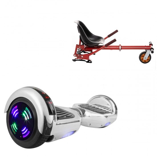 Elektromos Hoverboard GoKart Szett Lengéscsillapítókkal, 6.5 colos, Regular ElectroSilver Junior, Standard Hatótávolság, Piros HoverKart Lengéscsillapítókkal, Smart Balance